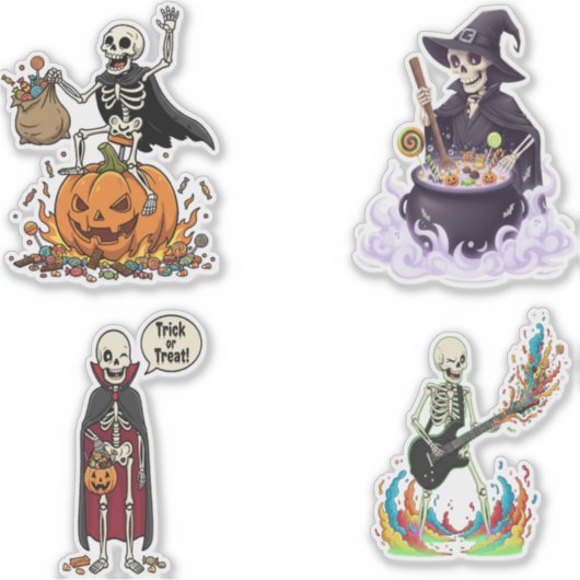 Funny Skeleton And Candy For Halloween シール (正面)