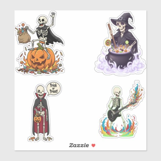Funny Skeleton And Candy For Halloween シール (シート)