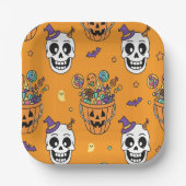 Funny Skeleton And Candy For Halloween ペーパープレート (正面)