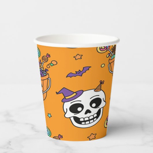Funny Skeleton And Candy For Halloween 紙コップ (裏面)