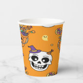 Funny Skeleton And Candy For Halloween 紙コップ (正面)
