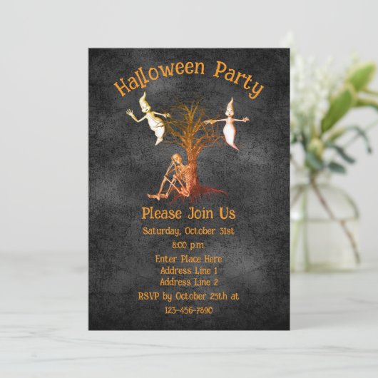 Funny Skeleton And Ghosts Halloween 招待状 (スタンド正面)