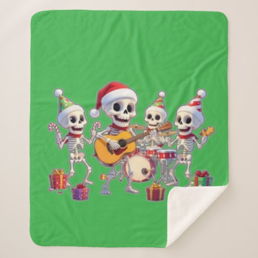Funny Skeleton Band Christmas & New Year – 3D Cart シェルパブランケット (正面)