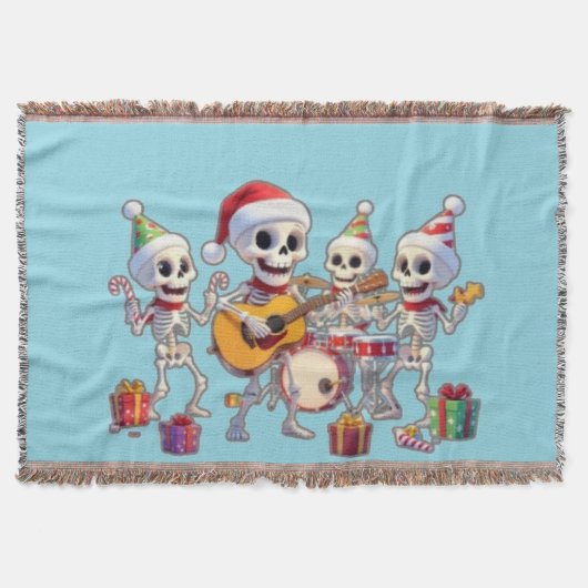 Funny Skeleton Band Christmas & New Year – 3D Cart スローブランケット (正面)