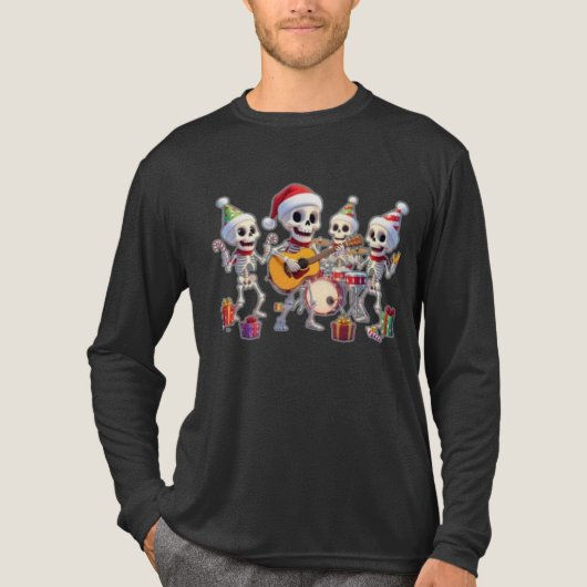 Funny Skeleton Band Christmas & New Year – 3D Cart トライブレンドＴシャツ (正面)