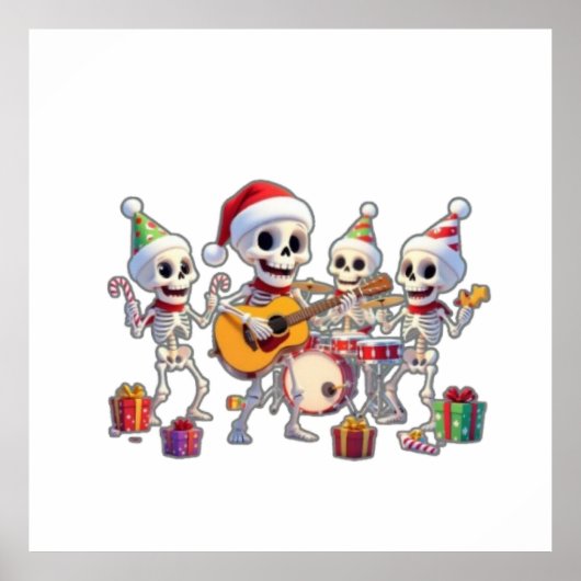 Funny Skeleton Band Christmas & New Year – 3D Cart ポスター (正面)