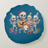 Funny Skeleton Band Christmas & New Year – 3D Cart ラウンドクッション (裏面)
