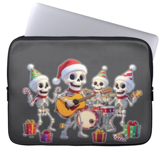 Funny Skeleton Band Christmas & New Year – 3D Cart ラップトップスリーブ (正面)