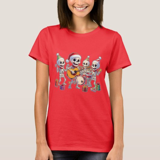 Funny Skeleton Band Christmas & New Year – 3D Cart Tシャツ (正面)