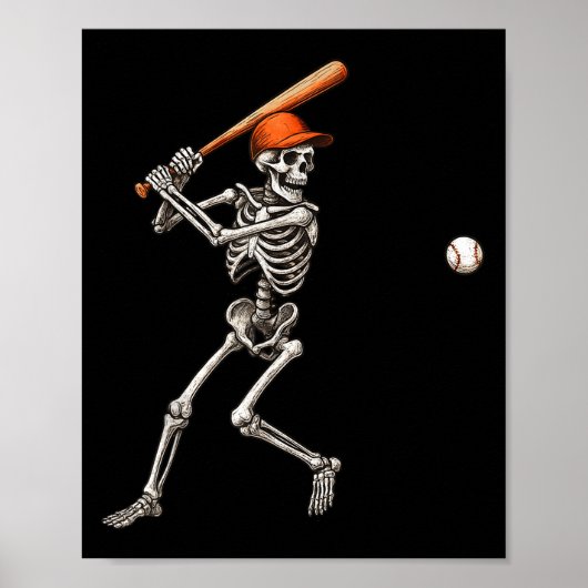 Funny Skeleton Batting Baseball Player Men Boys Ha ポスター (正面)