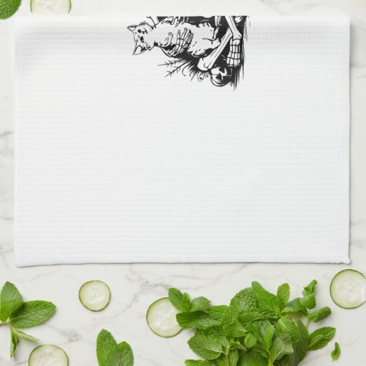 Funny Skeleton Cat Skull Kitty Cute Cat Goth Hallo キッチンタオル (折り畳み)