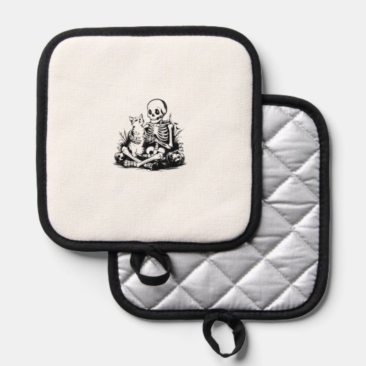 Funny Skeleton Cat Skull Kitty Cute Cat Goth Hallo 鍋敷き (正面/裏面)