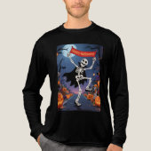 Funny Skeleton Dancing with "Happy Halloween" Bann トライブレンドＴシャツ (正面)