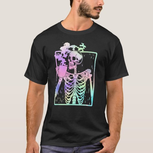 Funny Skeleton Drinking Coffee Caffeine   Coffee B Tシャツ (正面)