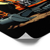 Funny Skeleton Driving Excavator Halloween Constru ポスター (角)