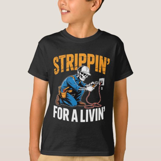 Funny Skeleton Electrician N For A Livin Long Slee Tシャツ (正面)