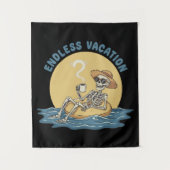 Funny Skeleton "Endless Vacation" Retro Dark Humor タペストリー (正面)