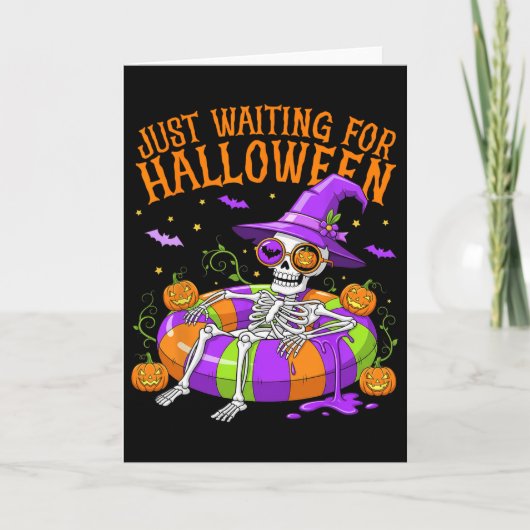 Funny Skeleton Float Just Waiting For Halloween Me カード (正面)