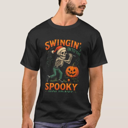 Funny Skeleton Golfer Halloween Christmas Design Tシャツ (正面)