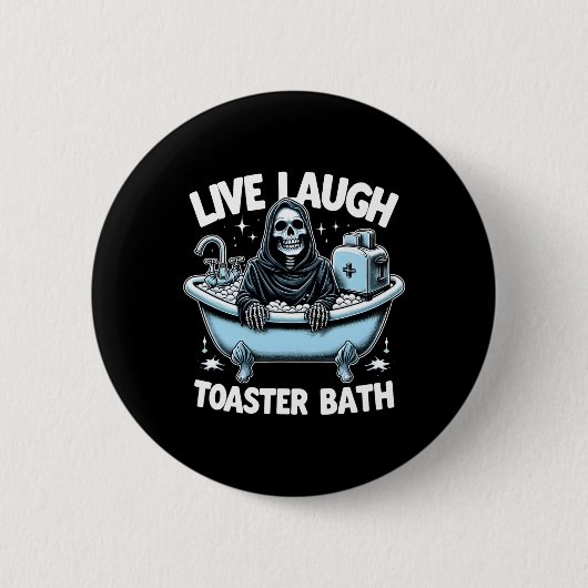 Funny Skeleton Halloween Live Laugh Toaster Th Des 缶バッジ (正面)