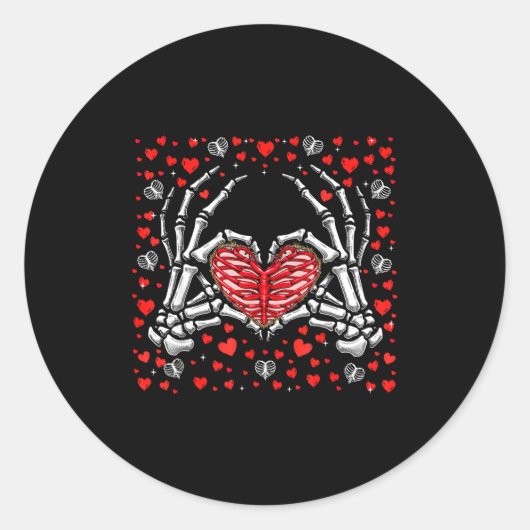 Funny Skeleton Hand Heart Valentines Day Bones Lov ラウンドシール (正面)