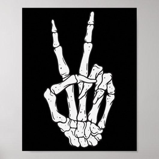 Funny Skeleton Hands Peace Sign Love Halloween Cos ポスター (正面)