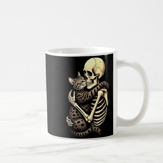 Funny Skeleton Hugging Cat Halloween Cat Lover Mom コーヒーマグカップ (右)