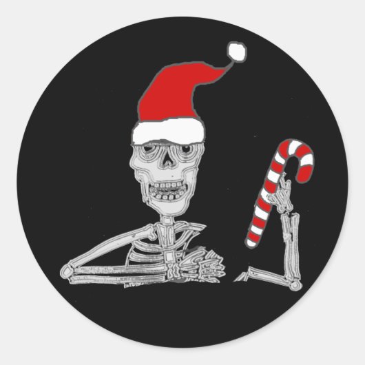 Funny Skeleton in Santa hat Christmas ラウンドシール (正面)