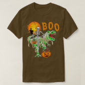 Funny Skeleton Riding TRe Dinosaur Pumpkin Hallowe Tシャツ (デザイン正面)