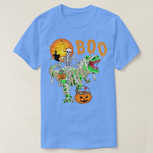 Funny Skeleton Riding Tre Dinosaur Pumpkin Hallowe Tシャツ (デザイン正面)