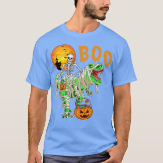 Funny Skeleton Riding Tre Dinosaur Pumpkin Hallowe Tシャツ