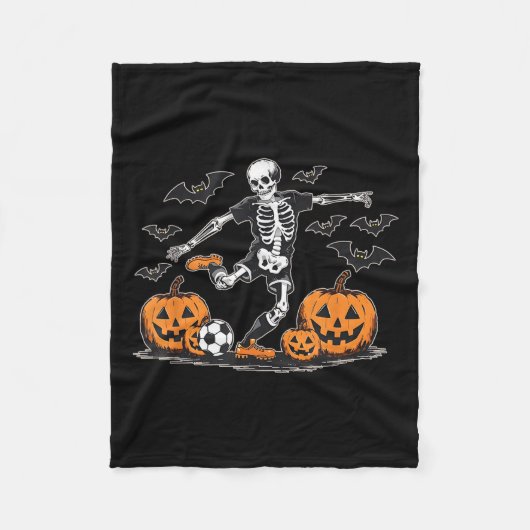 Funny Skeleton Soccer Men Boys Kids Halloween Cost フリースブランケット (正面)
