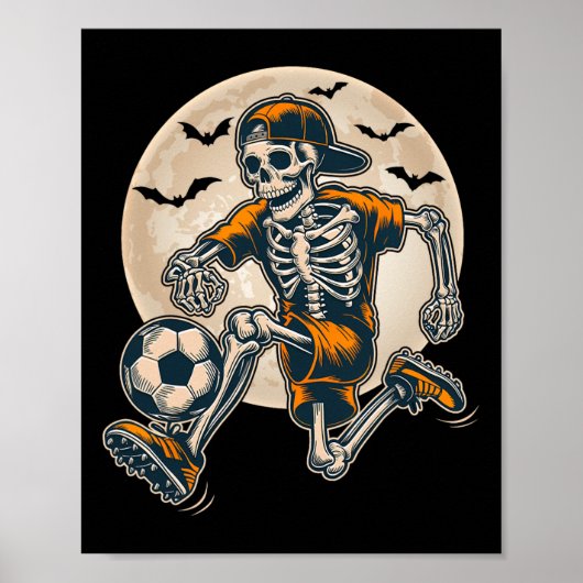 Funny Skeleton Soccer Men Boys Kids Halloween Cost ポスター (正面)