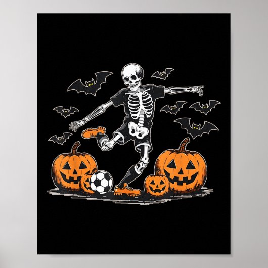 Funny Skeleton Soccer Men Boys Kids Halloween Cost ポスター (正面)
