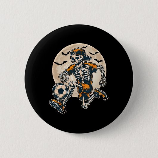 Funny Skeleton Soccer Men Boys Kids Halloween Cost 缶バッジ (正面)