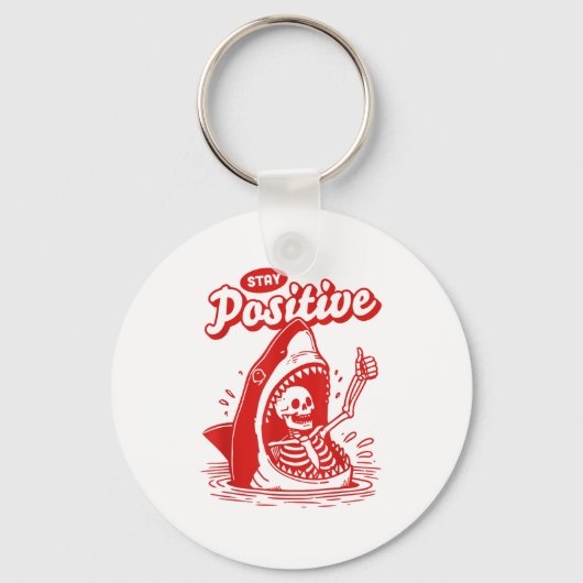 Funny Skeleton Stay Sitive Shark Beach Motivationa キーホルダー (正面)