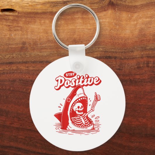 Funny Skeleton Stay Sitive Shark Beach Motivationa キーホルダー (正面)