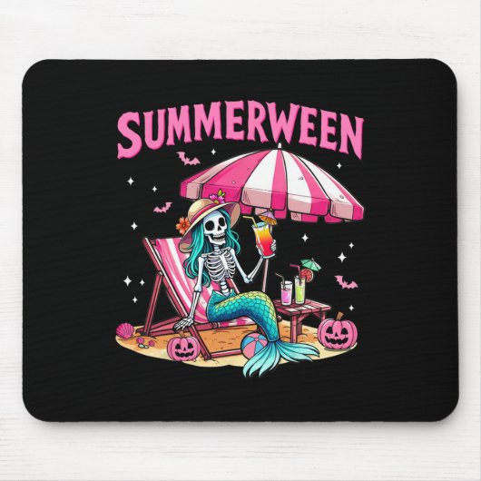 Funny Skeleton Summerween Mermaid Beach Halloween  マウスパッド (正面)