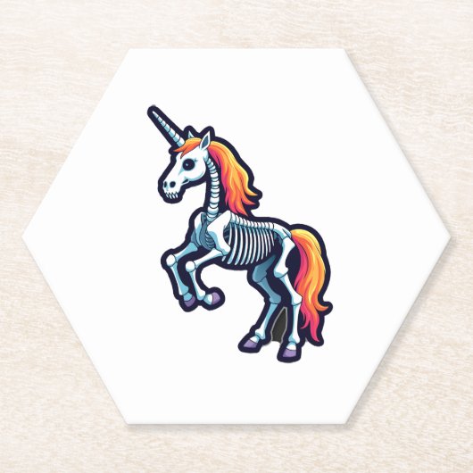 Funny Skeleton Unicorn Lovers Spooky Halloween Cos ペーパーコースター (正面)