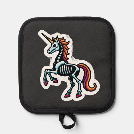 Funny Skeleton Unicorn Lovers Spooky Halloween Cos 鍋敷き (正面)