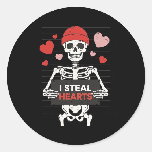 Funny Skeleton Valentine I Steal Hearts Xoxo Be Mi ラウンドシール (正面)