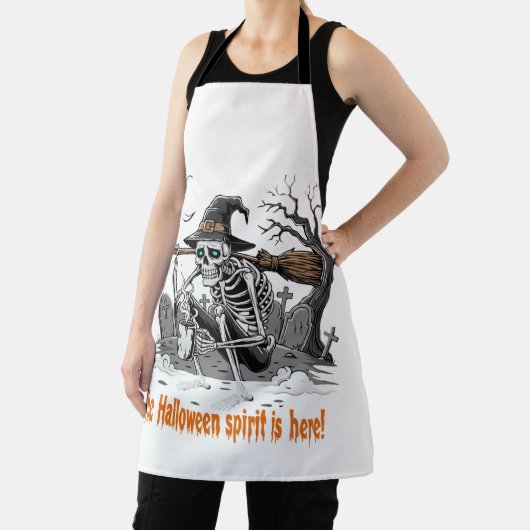 Funny Skeleton Witch Drinking Coffee | Spooky Hall エプロン (インサイチュ)
