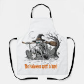Funny Skeleton Witch Drinking Coffee | Spooky Hall エプロン (正面)