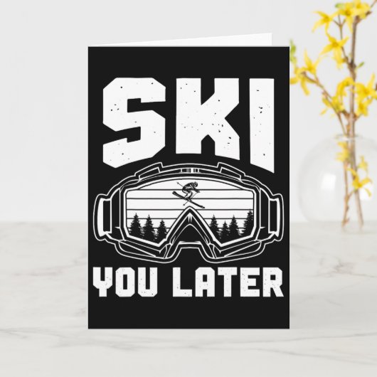 Funny Ski Lover You Later Skiing Winter Skier カード (黄色い花)