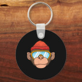 Funny Ski Monkey Goggles Gorilla Skiing Mountain G キーホルダー (正面)