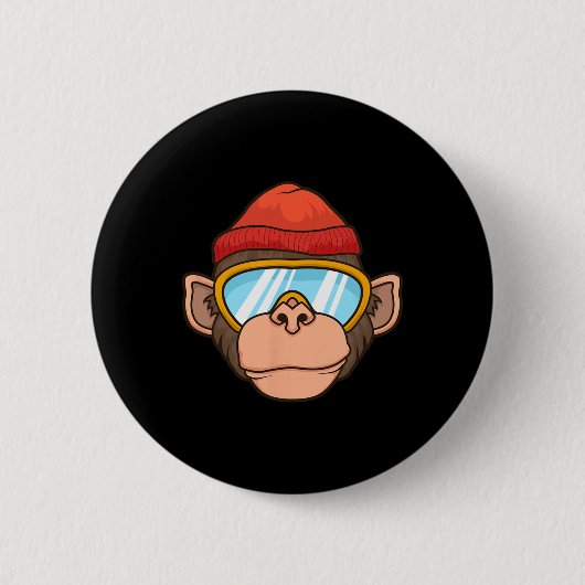 Funny Ski Monkey Goggles Gorilla Skiing Mountain G 缶バッジ (正面)