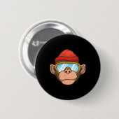 Funny Ski Monkey Goggles Gorilla Skiing Mountain G 缶バッジ (正面&裏面)