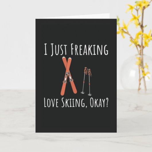 Funny Skiing Cards Humor Snow Mountain Vacation カード (黄色い花)