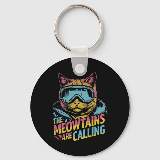 Funny Skiing Cat Gift Snowboarder Accessories Uni- キーホルダー (正面)