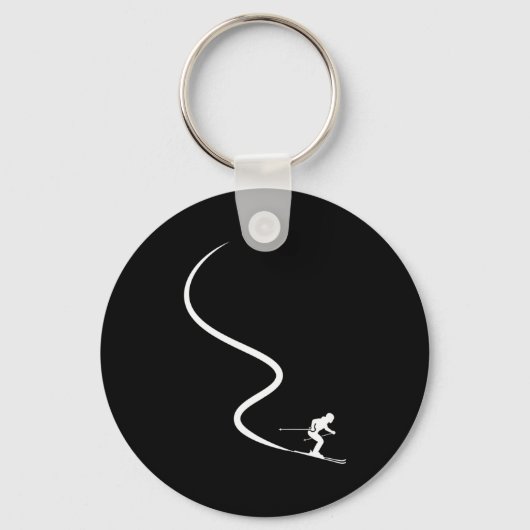 Funny skiing skier silhouette powder trail mountai キーホルダー (正面)